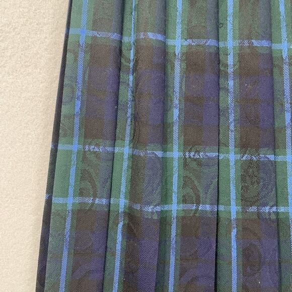 Pendleton Vest Skirt Set Womens 6 Green Blue Plaid Wool Petite Pleated Made USA - Picture 3 of 16